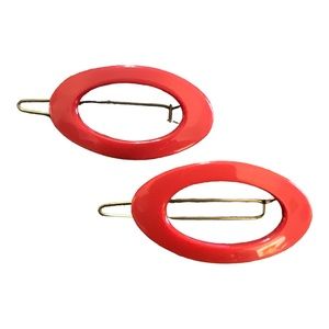 Sold// 1960’s Bright Red Mod French Barrettes, Deadstock/Unworn